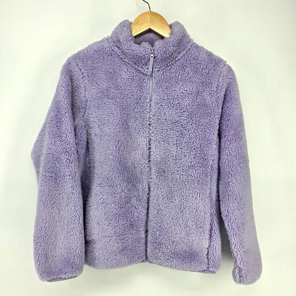 Uniqlo Fleece Jacket Youth 160 Purple Full Zip Teddy Sherpa Mock Neck 7643